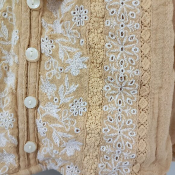 American Eagle Blouse Y2K Embroidered Boho Bohemia S Cotton Blend Mustard Womens - Picture 6 of 11